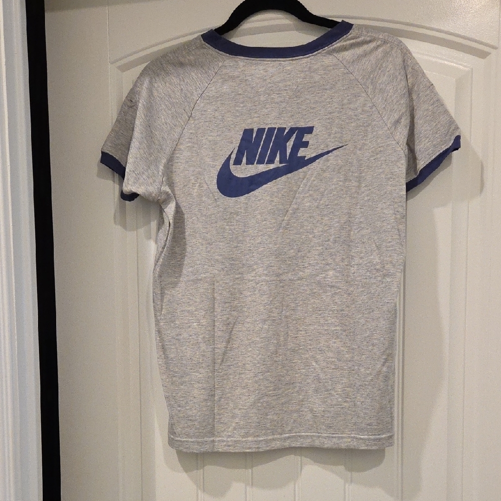 Nike DRY FIT Fitted Blue and Gray Short Sleeve Ringer Tee - Picture 3 of 3